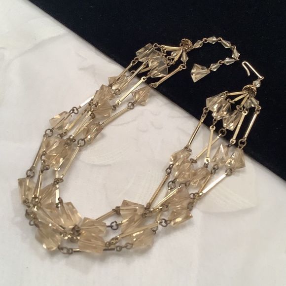 Vintage Gold Tone Multi Strand Crystal Necklace - Picture 3 of 8